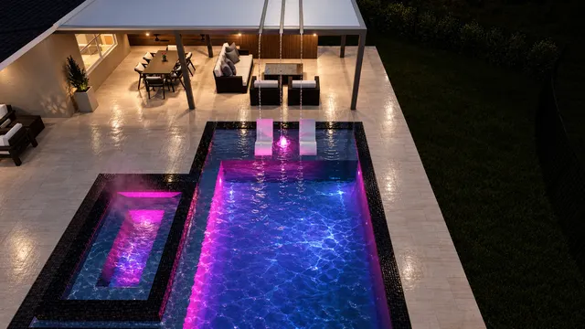 Render of the Gorrepati pool and spa, view 07 (night view)