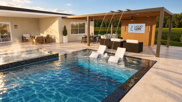 Render of the Gorrepati pool and spa, view 02 (day view)