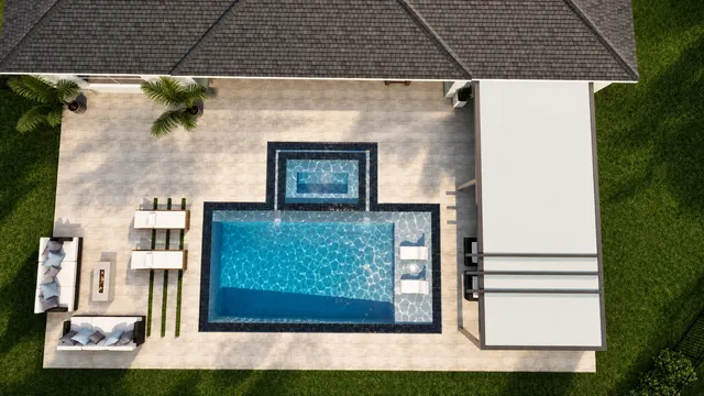 Render of the Gorrepati pool and spa, view 12 (day aerial)